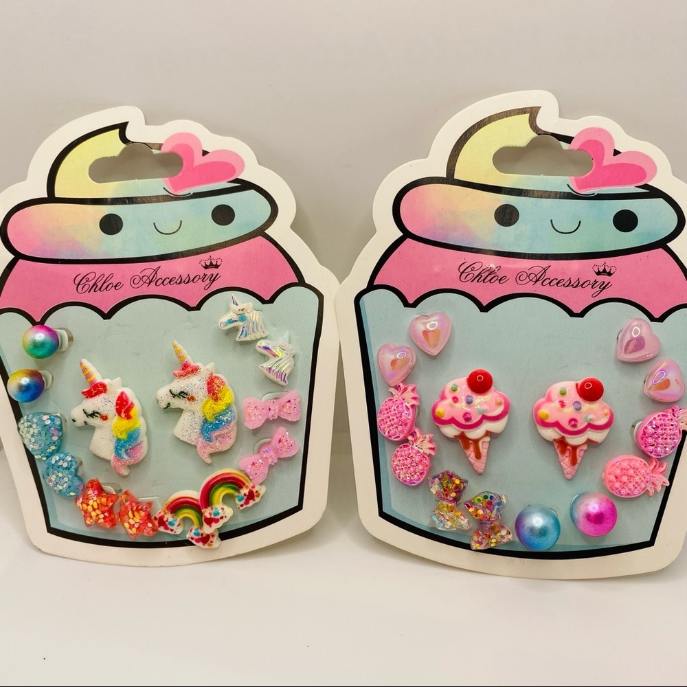 NWT Earrings Pink Unicorn Cup cakes Pineapples Hearts and more! 14 Pairs Pie…